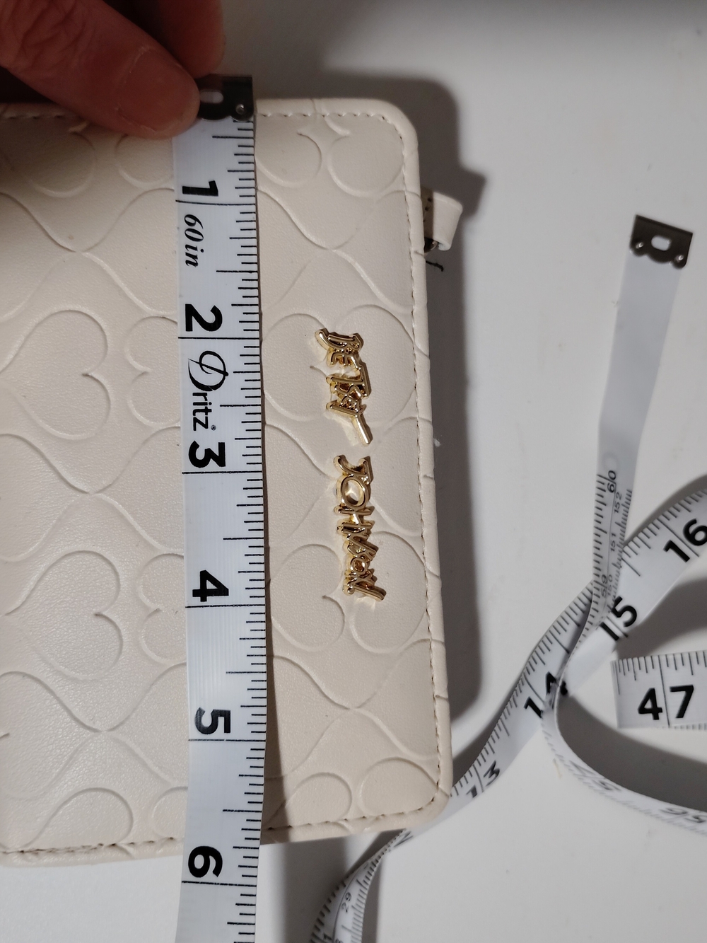 Betsey Johnson Cream Embossed Heart Wristlet with Gold Logo - Picture 3 of 4